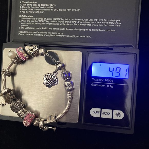 Pandora Bracelet with Sterling Charms Nana, Rhinestones, Hearts, Retired Beads - Picture 14 of 14